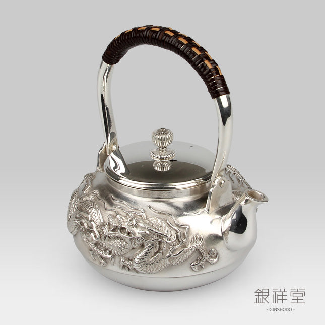 J5959銀製茶器 銀瓶 錦鯉模様 銀瓶 鉄瓶 茶道具 工芸品 - キッチン/食器